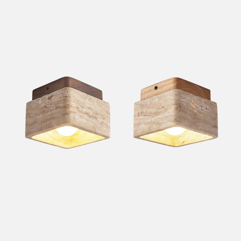 Travix stone and wood ceiling light with LED bulb